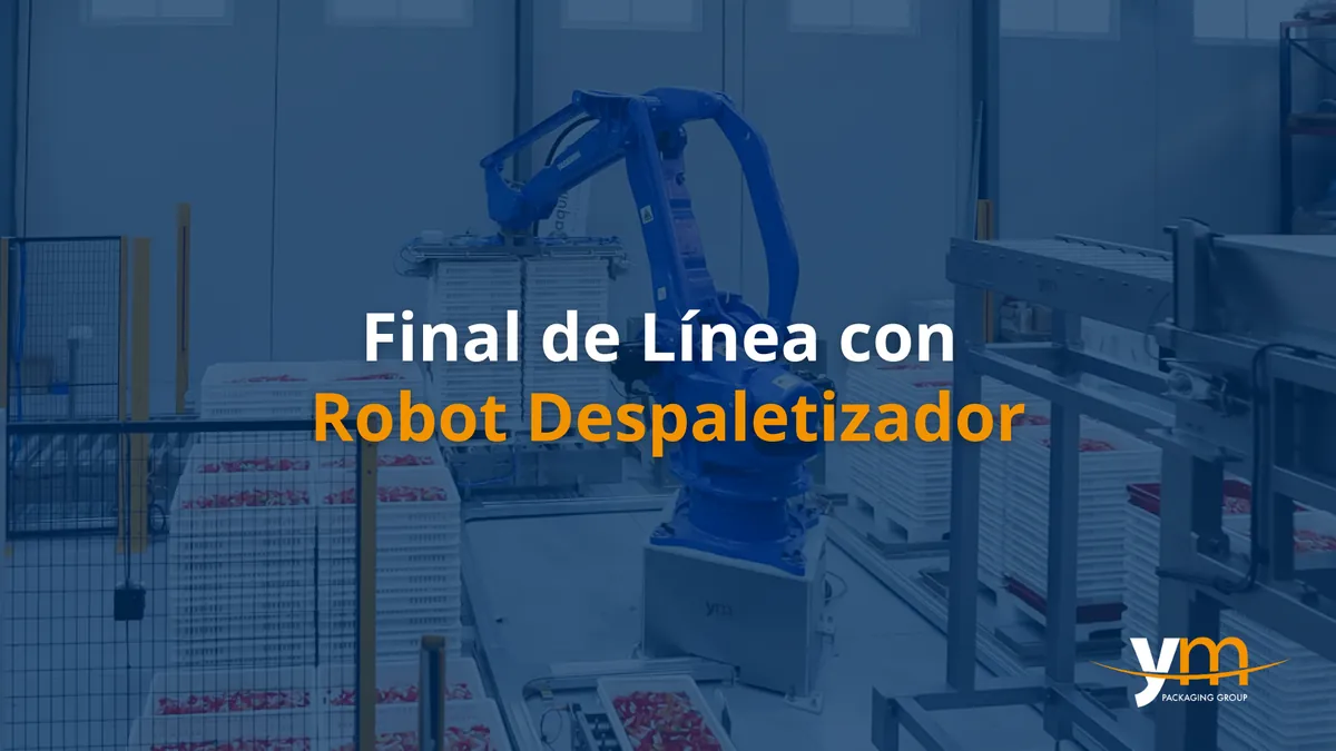 Fim de linha com despaletização, mistura de produto, pesagem e paletização por robô