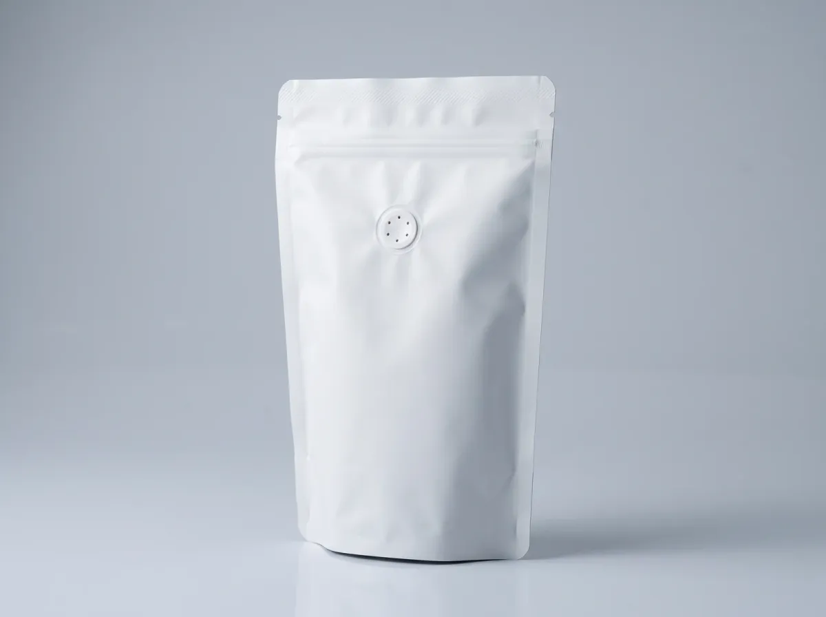 Saco doypack branco com válvula desgaseificadora
