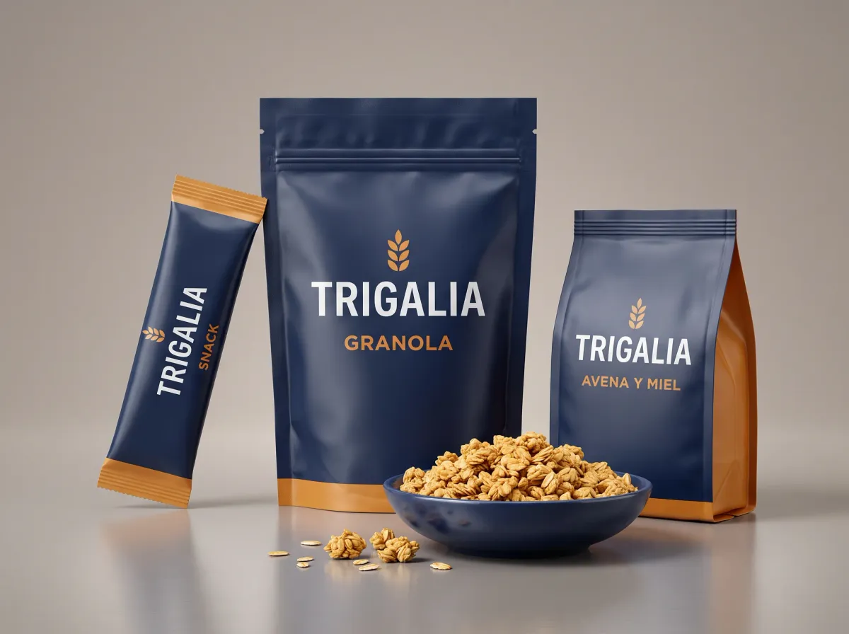 Bolsas doypack, fondo plano y stick de una marca de granola