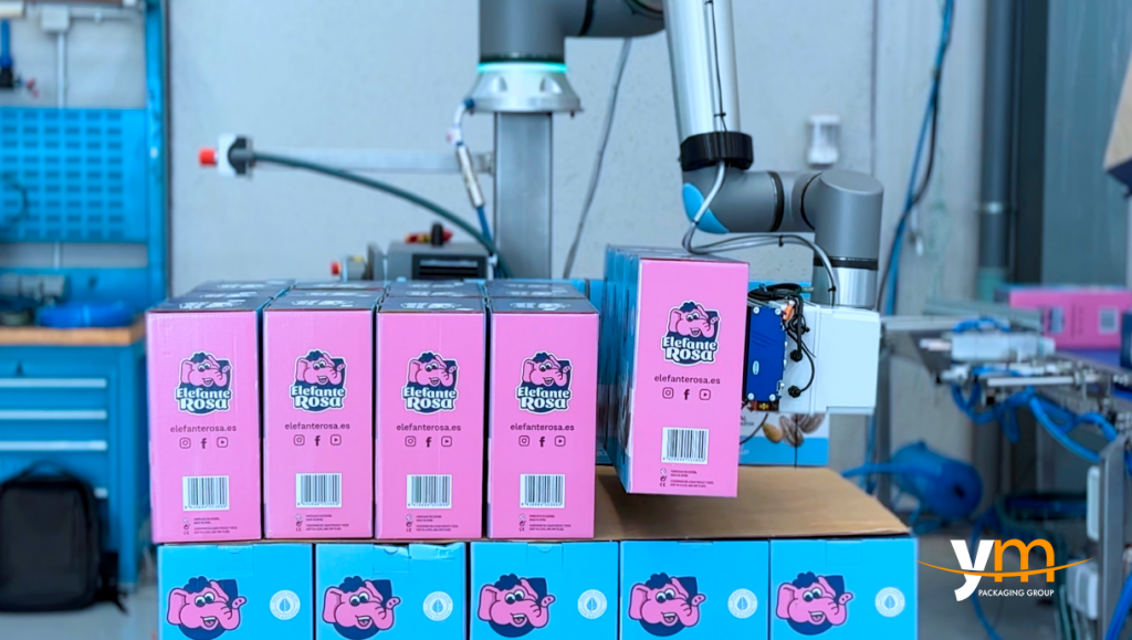 Robots paletizando cajas.